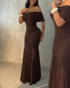 Off-Shoulder Ruched Waist Mermaid Evening Gown