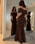 Off-Shoulder Ruched Waist Mermaid Evening Gown