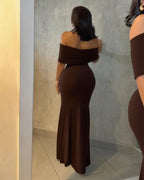Off-Shoulder Ruched Waist Mermaid Evening Gown