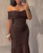 Off-Shoulder Ruched Waist Mermaid Evening Gown