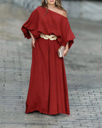 Lantern Sleeve Top and Wide Leg Pants Set with Zipper