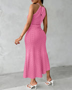 Textured Criss Cross Halter Knit Dress with Front Slit