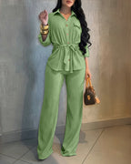 Vintage 2-Piece Set: Drawstring Top and Wide-Leg Pants