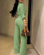 Vintage 2-Piece Set: Drawstring Top and Wide-Leg Pants