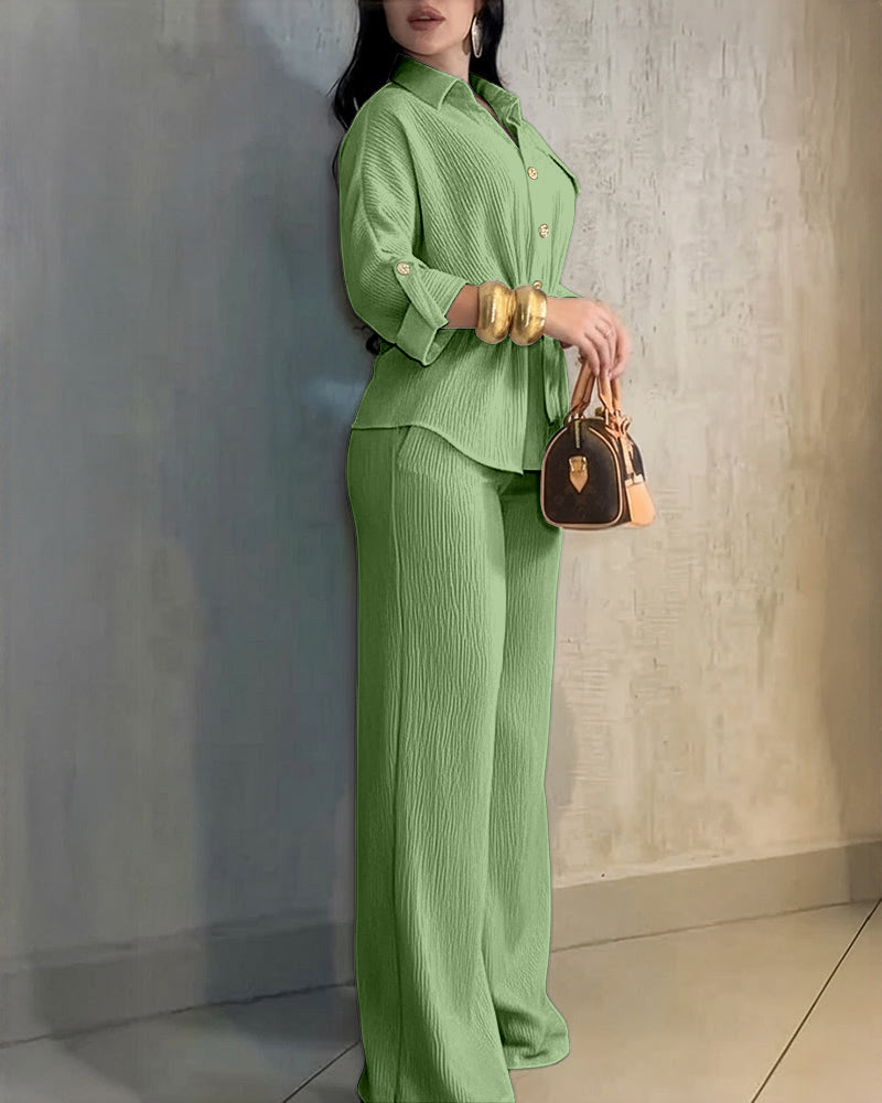 Vintage 2-Piece Set: Drawstring Top and Wide-Leg Pants
