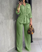 Vintage 2-Piece Set: Drawstring Top and Wide-Leg Pants