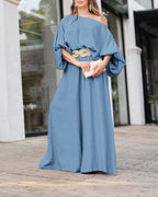 Lantern Sleeve Top and Wide Leg Pants Set with Zipper