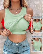 Round Neck Ribbed Tank Top with Integrated Bra
