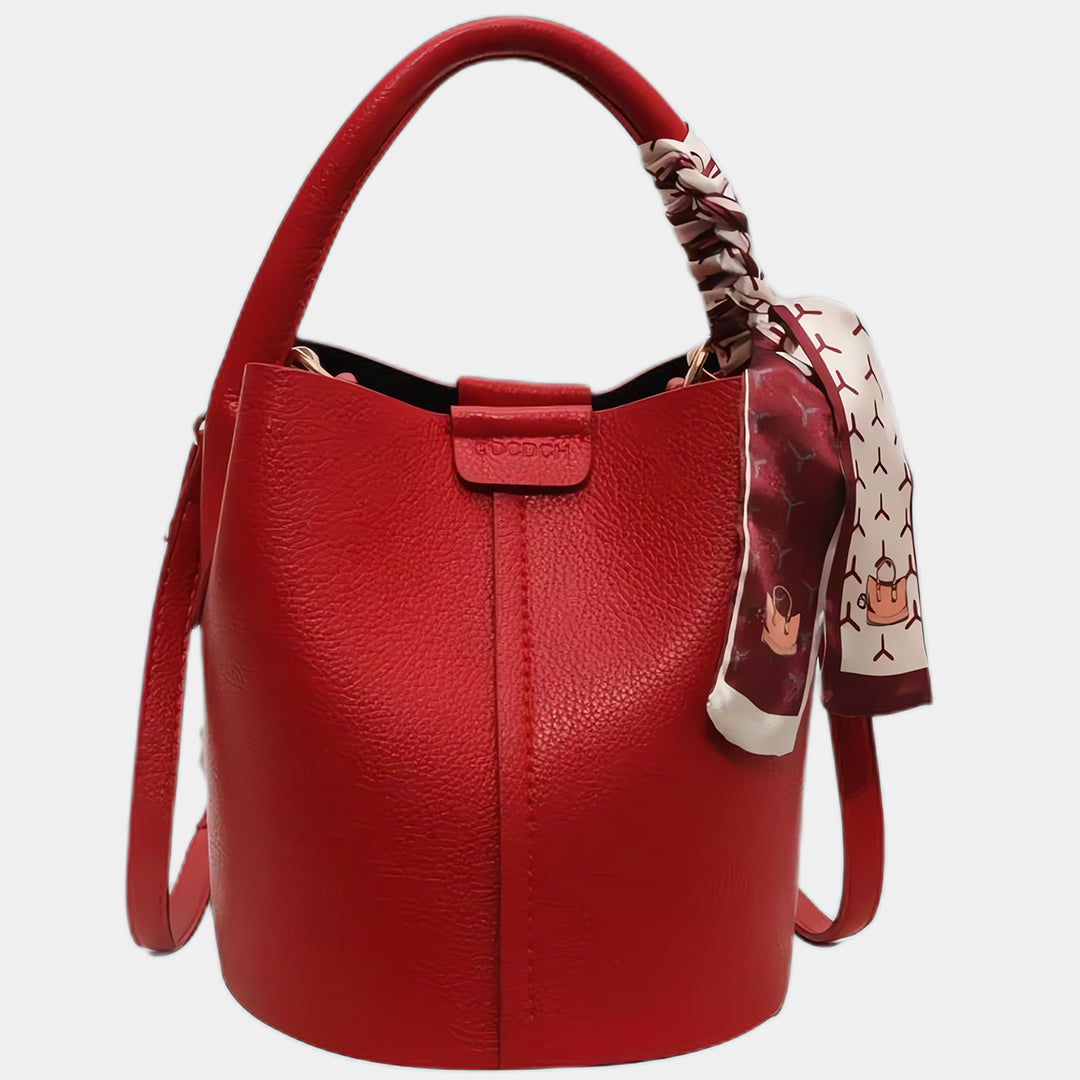 Leather red bucket crossbody bag