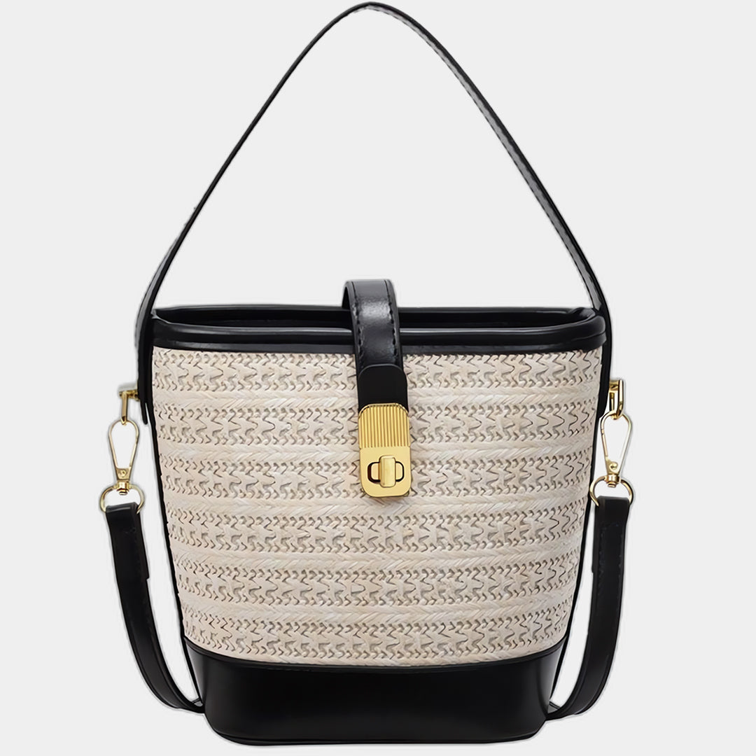 Straw bucket crossbody bag