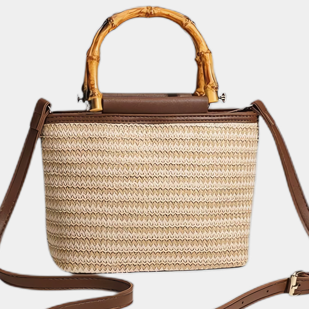 Straw crossbody bucket bag