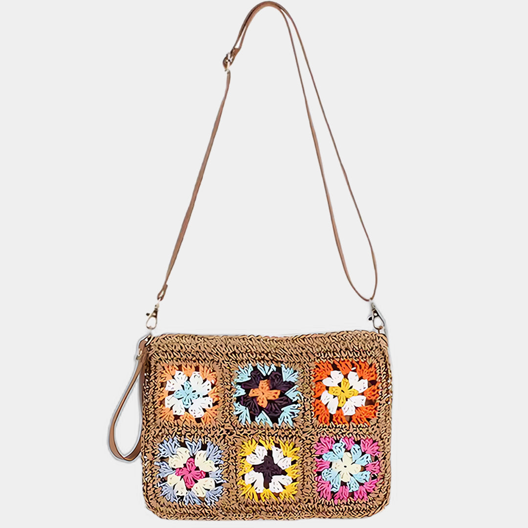 Brown Straw Crossbody Bag