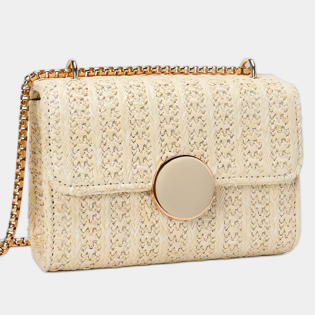 Beige Straw Crossbody Bag
