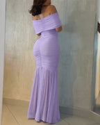 Off-Shoulder Ruched Waist Mermaid Evening Gown