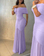 Off-Shoulder Ruched Waist Mermaid Evening Gown