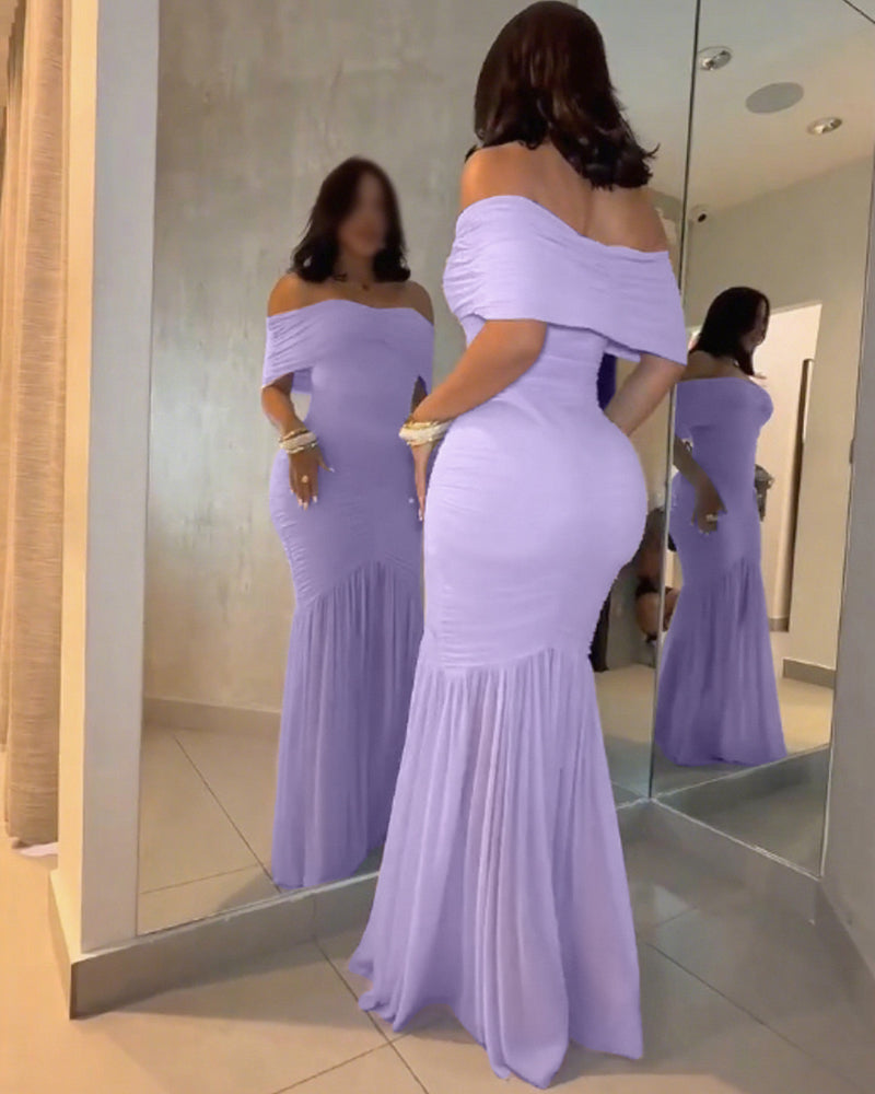 Off-Shoulder Ruched Waist Mermaid Evening Gown