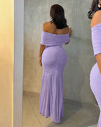 Off-Shoulder Ruched Waist Mermaid Evening Gown