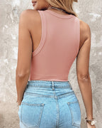 Round Neck Ribbed Tank Top with Integrated Bra