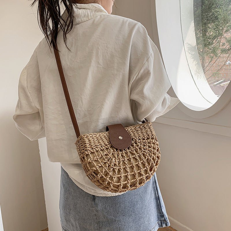 Wicker Half Moon Bag
