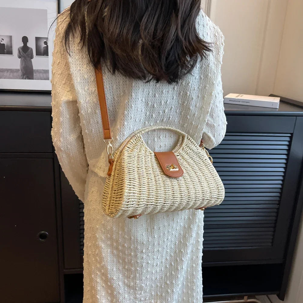 Straw crescent crossbody bag