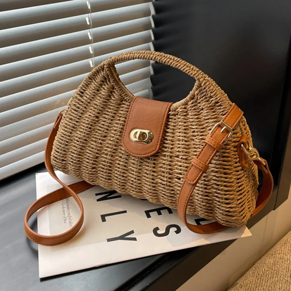 Straw crescent crossbody bag