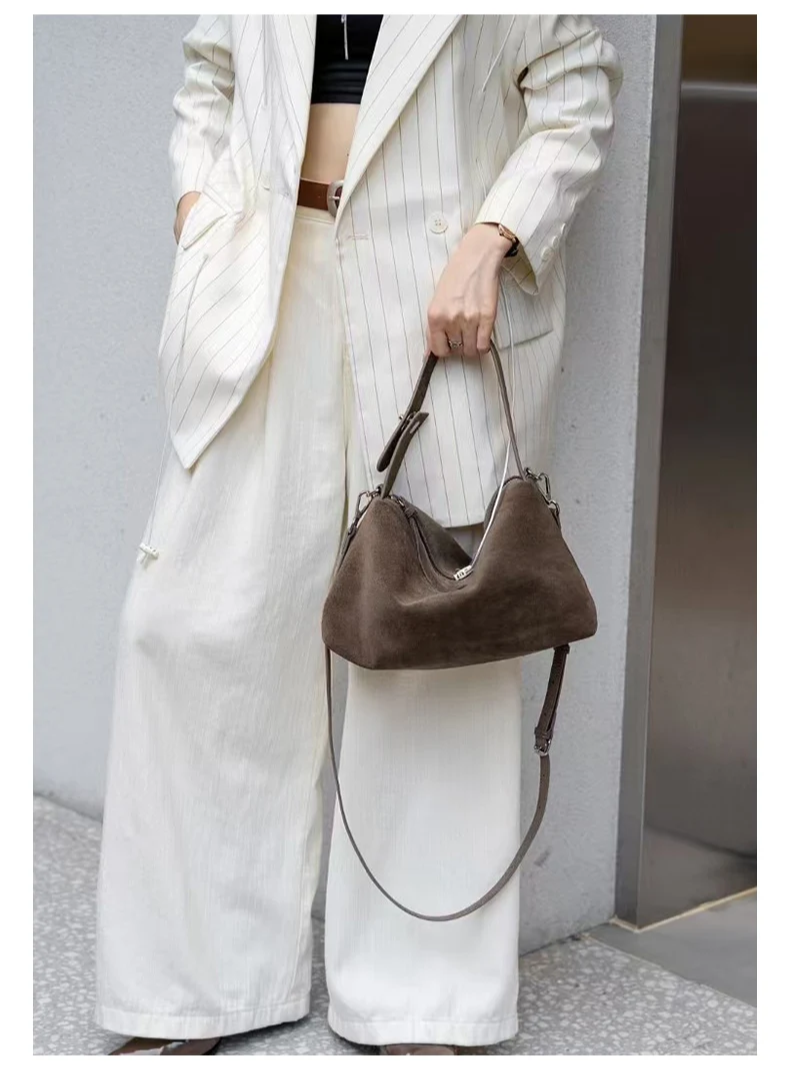 Suede Crescent Crossbody Bag