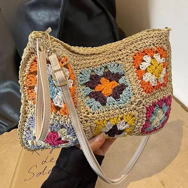 Brown Straw Crossbody Bag