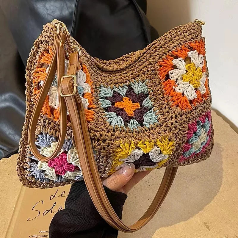 Brown Straw Crossbody Bag