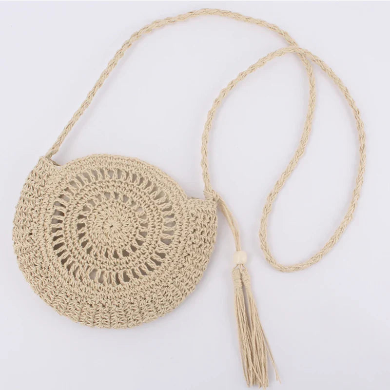 Straw Half Moon Crossbody Bag