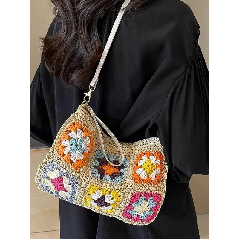 Brown Straw Crossbody Bag