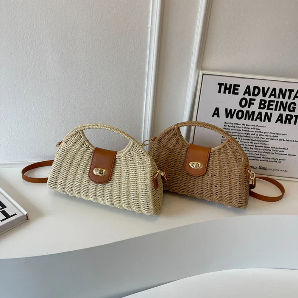 Straw crescent crossbody bag