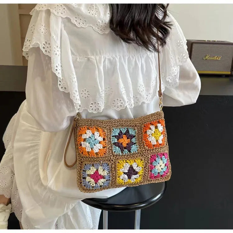 Brown Straw Crossbody Bag
