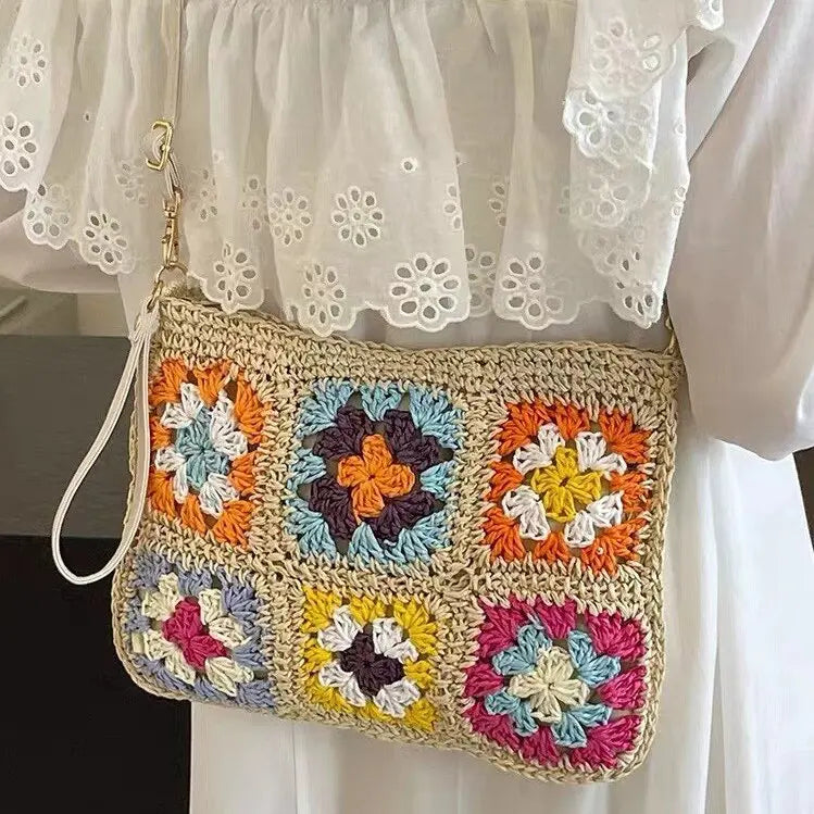 Brown Straw Crossbody Bag