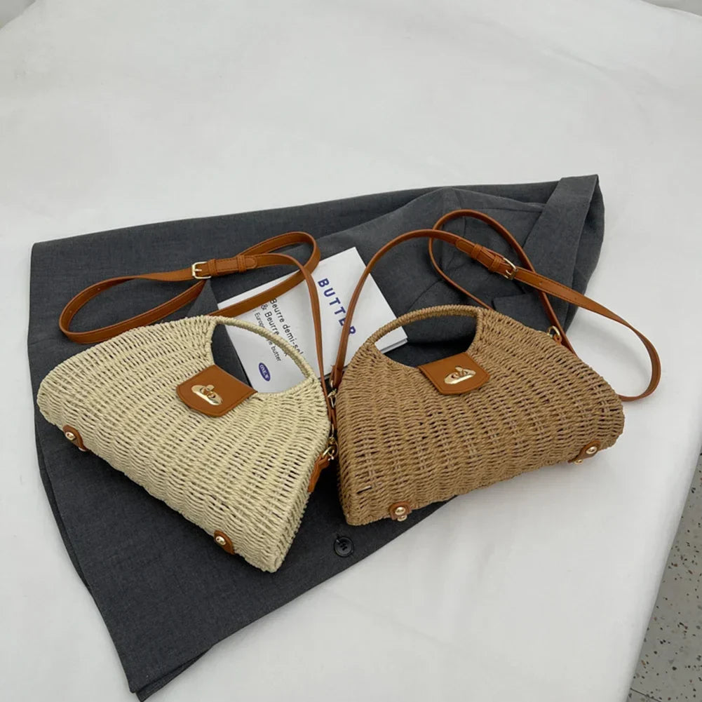 Straw crescent crossbody bag