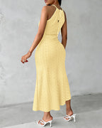 Textured Criss Cross Halter Knit Dress with Front Slit